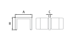 esquema medidas unión para pasamanos rectangular encastar en barandilla vidrio